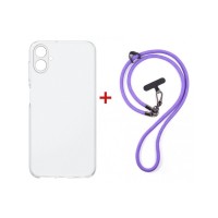 Чохол до мобільного телефона Dengos Cross-body Cover + Strap Samsung Galaxy A07 Clear+Purple (DG-KM-CCRB-14)