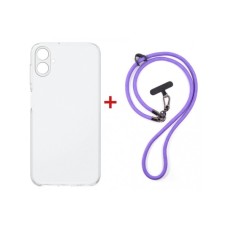 Чохол до мобільного телефона Dengos Cross-body Cover + Strap Samsung Galaxy A07 Clear+Purple (DG-KM-CCRB-14)