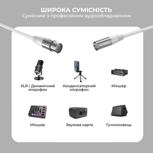 Мікрофонний кабель Fifine XLR Male to Female White 1.8 м (L9CW)
