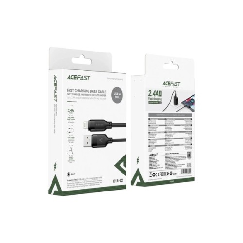 Дата кабель USB 2.0 AM to Lightning 1.2m 2.4A TPE black Acefast (6974316286202)