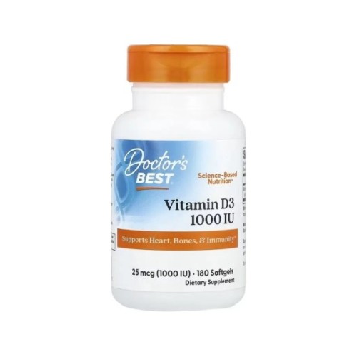 Вітамінно-мінеральний комплекс Doctor's Best Вітамін D3, 25 мкг (1000 МО), Vitamin D3, 180 желатинових капсул (DRB00209)