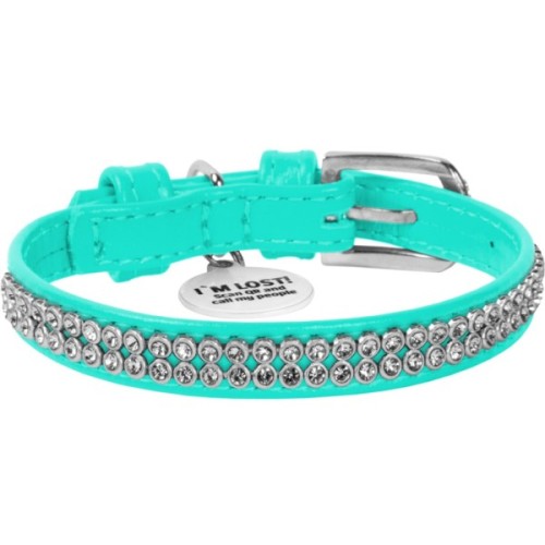 Нашийник для тварин WAUDOG Glamour з QR-паспортом "Стрази" XS Ш 9 мм Д 19-25 см ментоловий (330713)