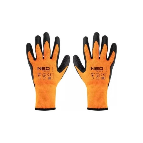 Захисні рукавиці Neo Tools латексне покриття, поліестер, р.9, помаранчево чорні (97-612-9)