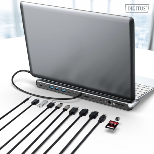 Порт-реплікатор Digitus USB-C > 2xHDMI/1xDP/3xUSB-A/USB-C/RJ54/PD/Audio (DA-70919)