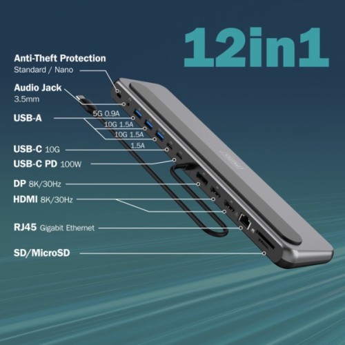Порт-реплікатор Digitus USB-C > 2xHDMI/1xDP/3xUSB-A/USB-C/RJ54/PD/Audio (DA-70919)