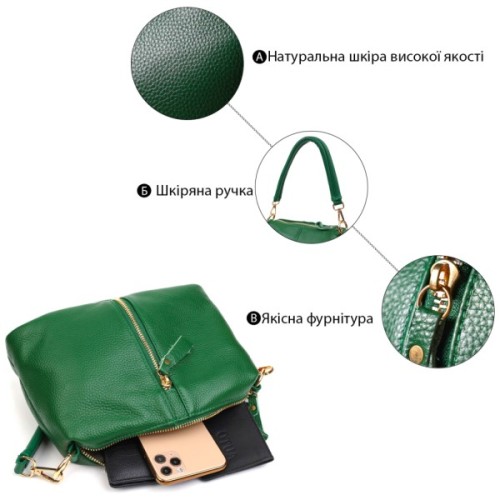 Сумка Vintage Через плече із натуральної шкіри Зелена (22097)