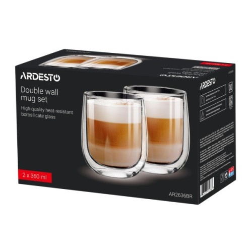 Набір склянок Ardesto з подвійними стінками BR 360 мл 2 шт прозорий (AR2636BR)