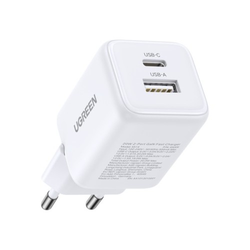 Зарядний пристрій Ugreen X514 1xUSB-C PD20W + 1xUSB GaN white (65006)