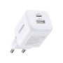 Зарядний пристрій Ugreen X514 1xUSB-C PD20W + 1xUSB GaN white (65006)