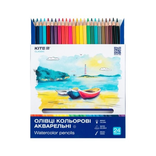 Олівці кольорові Kite Classic акварельні, 24 кольори (K-1050)