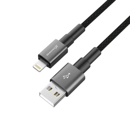 Дата кабель USB 2.0 AM to Lightning 1.0m 2.4A black Grand-X (PL-08B)