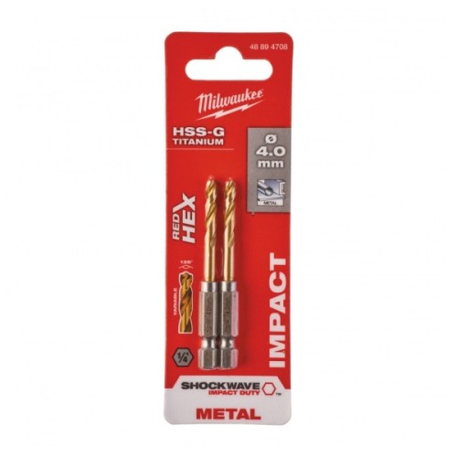 Свердло Milwaukee по металу RedHEX HSS-G TiN, 4,0 мм, (2шт) (48894708)
