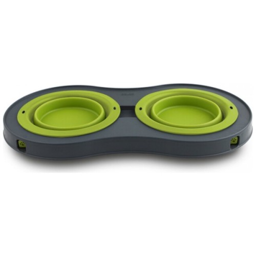 Посуд для собак Dexas Миска подвійна на складній підставці-велика 600 мл зелена (0084297306908)