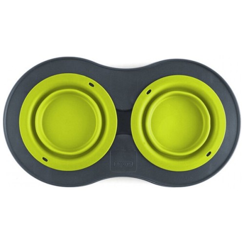 Посуд для собак Dexas Миска подвійна на складній підставці-велика 600 мл зелена (0084297306908)