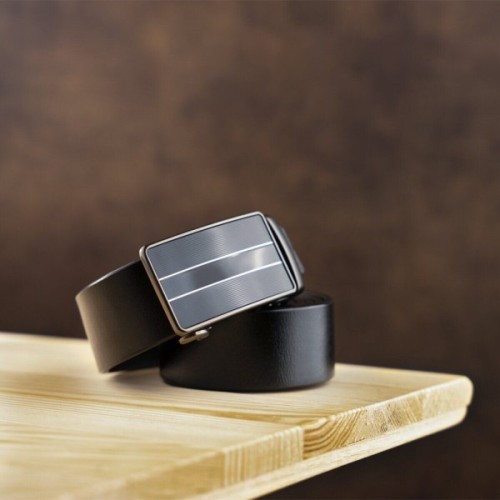 Ремінь Vintage Чоловічий зі смужками на пряжці Чорний (20334)