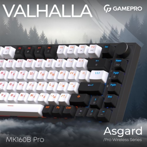 Клавіатура GamePro Asgard Valhalla QLAB Sakura Switch RGB Bluetooth/Wireless/USB-C UA Black (MK160-B-QS-PRO)