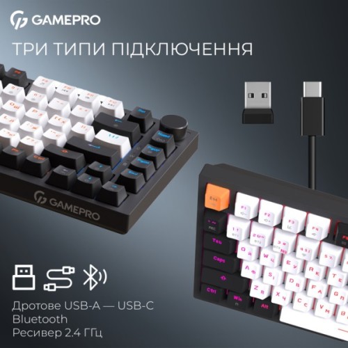 Клавіатура GamePro Asgard Valhalla QLAB Sakura Switch RGB Bluetooth/Wireless/USB-C UA Black (MK160-B-QS-PRO)