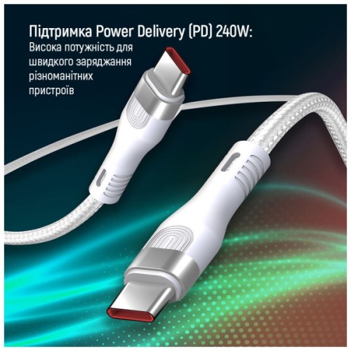 Дата кабель USB-C to USB-C 1.0m (PD Fast Charging 240W) 5А white ColorWay (CW-CBPDCC065-WT)