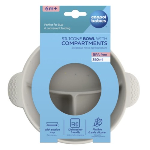 Тарілка дитяча Canpol babies DOTS силіконова на присосці з секціями, сіра (51/403_grey)