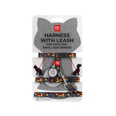 Шлея для котів Waucat Nylon з QR паспортом "Блоки" пластиковий фастекс (329-4056)