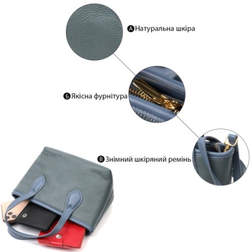 Сумка Vintage З натуральної шкіри Блакитна (22282)