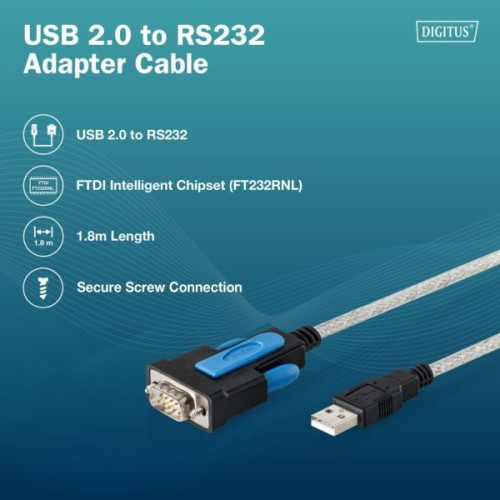 Кабель для передачі даних Digitus USB to COM M 1.8m RS232 FTDI black (DA-70170)