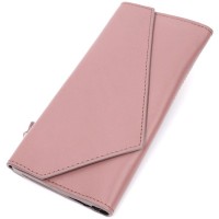 Гаманець Grande Pelle З монетницею зовні з натуральної шкіри Пудровий (11648)