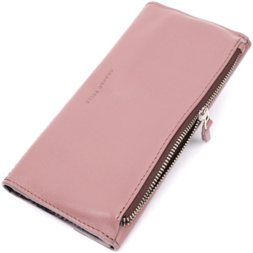 Гаманець Grande Pelle З монетницею зовні з натуральної шкіри Пудровий (11648)