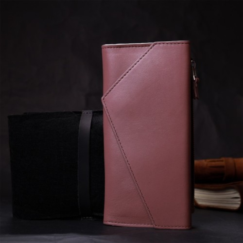 Гаманець Grande Pelle З монетницею зовні з натуральної шкіри Пудровий (11648)