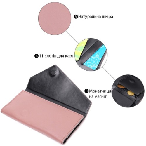 Гаманець Grande Pelle З монетницею зовні з натуральної шкіри Пудровий (11648)
