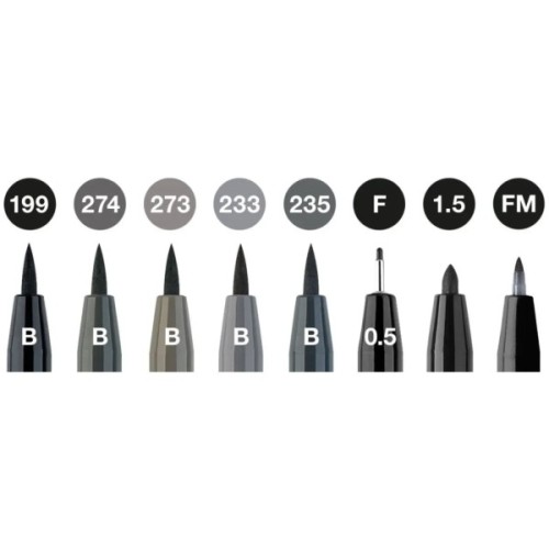 Лайнер Faber-Castell набір капілярних ручок Pitt Artist Pens Black & Grey, 8 штук чорний та сірий (32103)