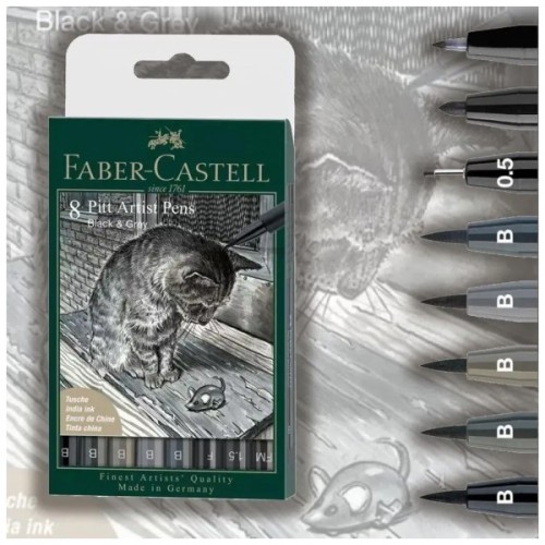Лайнер Faber-Castell набір капілярних ручок Pitt Artist Pens Black & Grey, 8 штук чорний та сірий (32103)