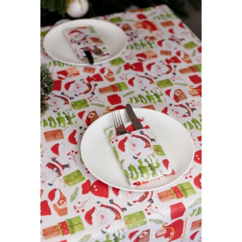 Скатертина Прованс святкова Санта на білому 180х140 см (035785)