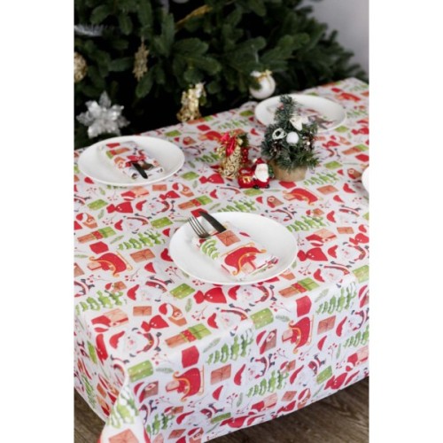 Скатертина Прованс святкова Санта на білому 180х140 см (035785)