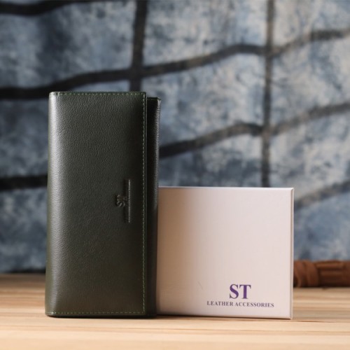 Гаманець ST Leather З натуральної шкіри Зелений (23067)