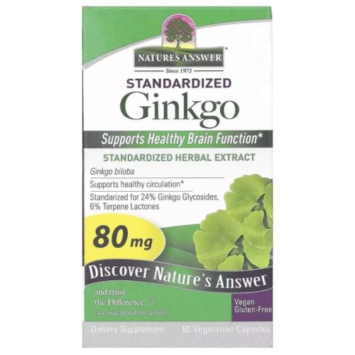 Трави Nature's Answer Гінкго Білоба, 80 мг, Standardized Ginkgo, 60 вегетаріанських капсу (NTA-16387)