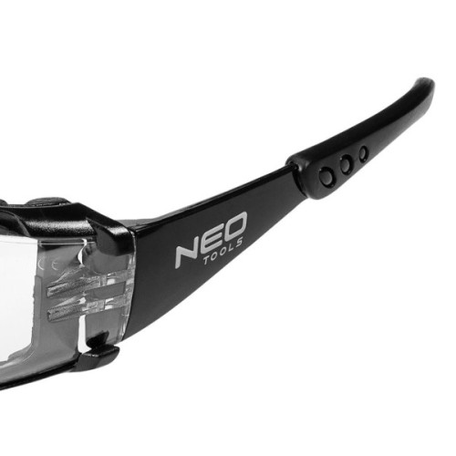 Захисні окуляри Neo Tools протиосколкові,клас захисту FT,резинові дужки,полікарбонат,прозорі (97-520)