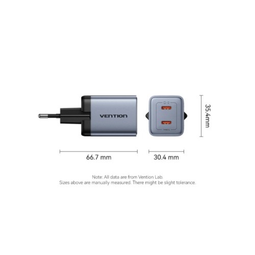 Зарядний пристрій Vention 2xUSB-C PD45W GaN gray (FCDH0-EU)