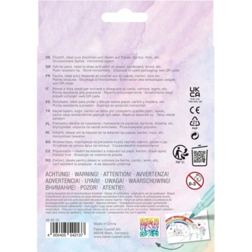 Фломастери Faber-Castell Єдиноріг 10 кольорів + 3 пастельних металика + наклейки у картонній коробці (32632)