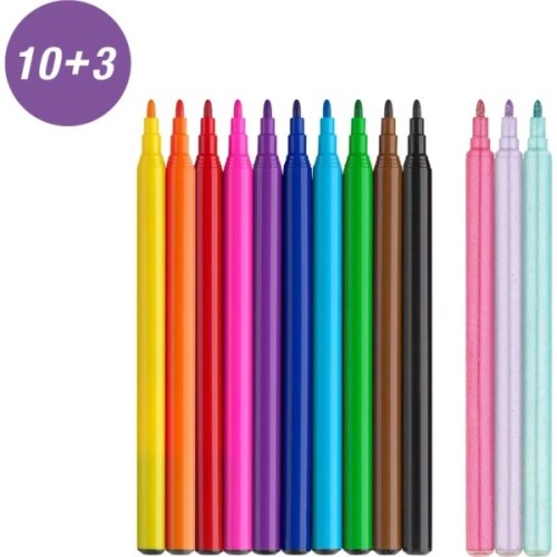Фломастери Faber-Castell Єдиноріг 10 кольорів + 3 пастельних металика + наклейки у картонній коробці (32632)