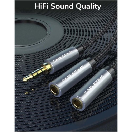 Кабель мультимедійний 3.5mm M to 2x3.5mm F 0.2m Cabletime (CA915248)