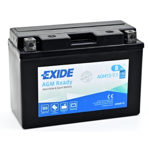 Акумулятор автомобільний EXIDE Мото Ready AGM 8Ah (+/-) (110EN) (AGM12-7.1)