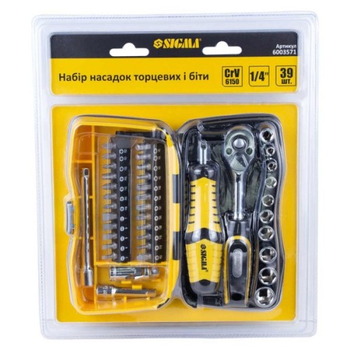 Набір інструментів Sigma насадок торцевих та біт 1/4" 39шт CrV (6003571)