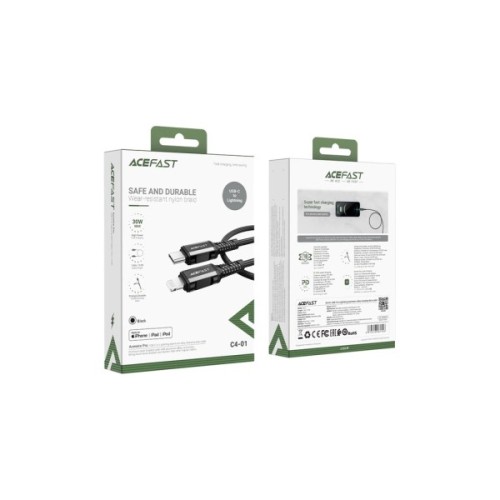 Дата кабель USB-C to Lightning 1.8m 30W 3A nylon black Acefast (6974316281306)