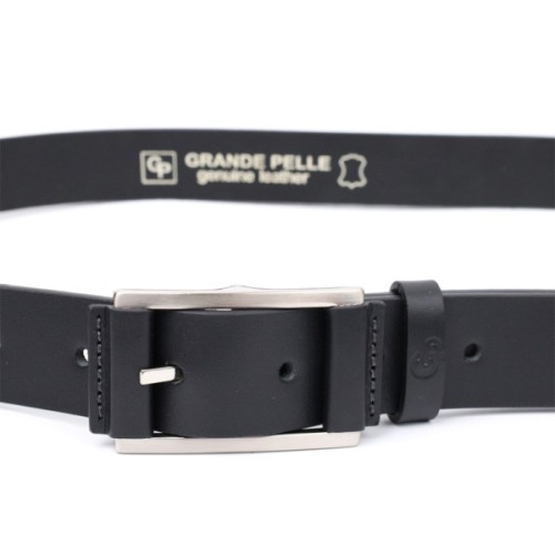 Ремінь Grande Pelle Шкіряний брючний з квадратною пряжкою Чорний (11679)