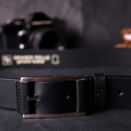 Ремінь Grande Pelle Шкіряний брючний з квадратною пряжкою Чорний (11679)