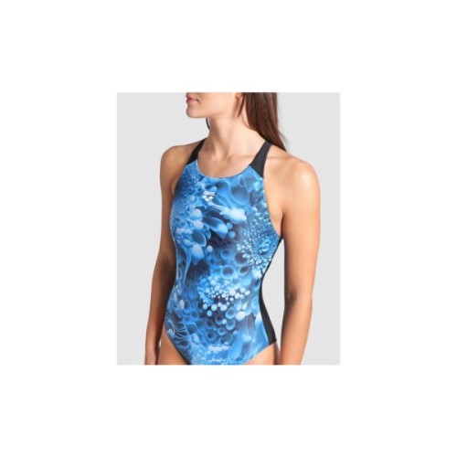 Купальник Arena Blue Flowers Swimsuit V Back 009027-850 синій, чорний 42 (3468337506454)
