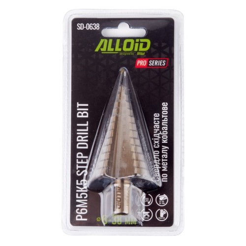 Свердло Alloid Pro, ступеневе, по металу, кобальтове, Р6М5К5, 6–38мм (SD-0638)