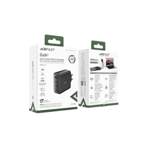 Зарядний пристрій Acefast 4xUSB 100W (3xUSB-C+USB-A) Gan A94 Fast Charger Black (6974316283133)