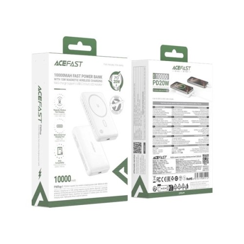 Батарея універсальна Acefast Magnetic Wireless 10000mAh, 20W, PD, QC/3.0, QI 15W, M26, White (6974316285212)
